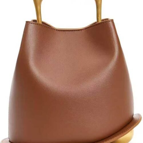 Women PU Leather Bucket Handbag Crossbody Shoulder Purse with Top Handle Design