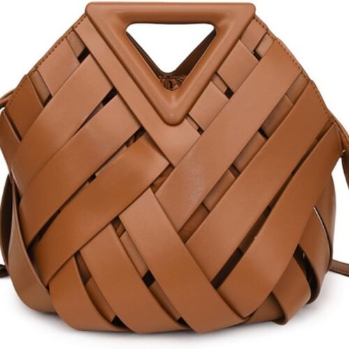 Woven Bucket Crossbody Bag for Women Retro Leather Top Handle Purse with Adjustable Strap and Zipper Closure