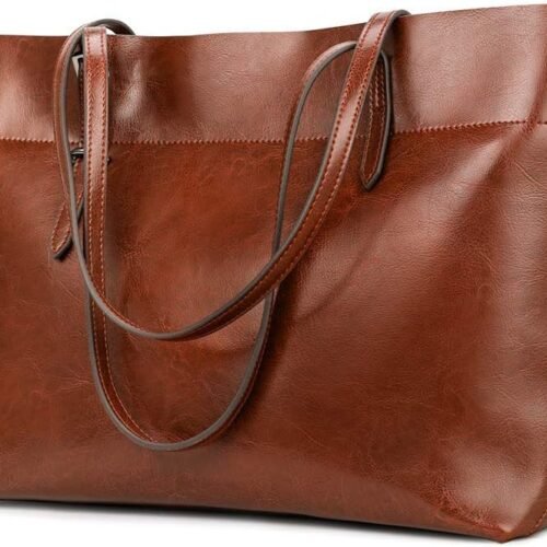 Vintage Leather Tote Shoulder Satchel Bag with Top Handles