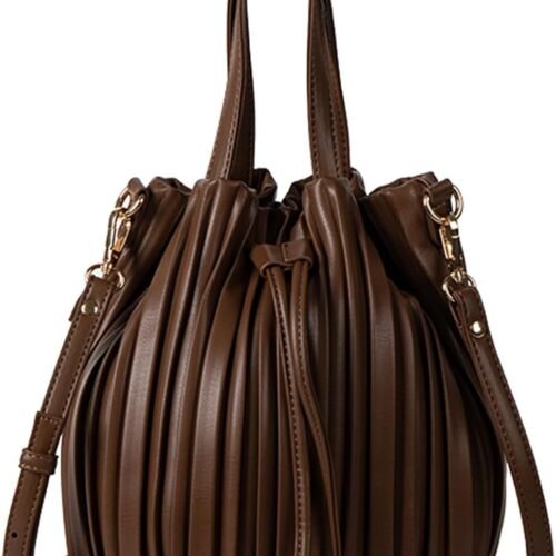 Bucket Bags for Women Mini Leather Drawstring Crossbody Bucket Pleated Shoulder Handbags