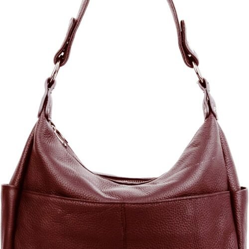 Genuine Leather Women Shoulder Purse with Double Zipper Pockets