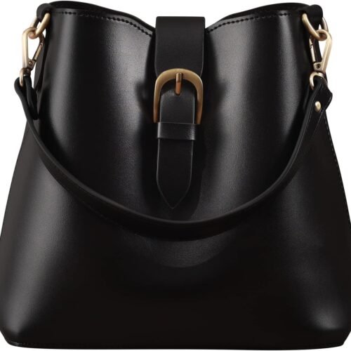 Bucket Vegan Leather Bag for Women Retro Faux Casual Classic Vintage Simple Shoulder Handbag