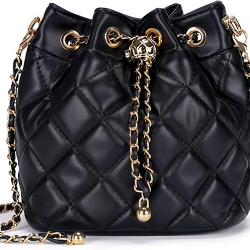 Women Quilted Bucket Bag Leather Chain Shoulder Purse Crossbody Handbag