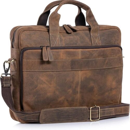 Water Buffalo Leather Briefcase with Checkered Lining