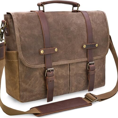 Water Resistant Canvas Messenger Bag with Leather Strap
