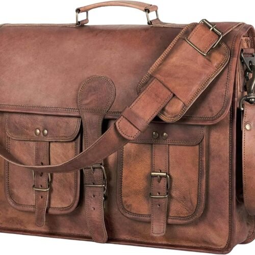 Full Grain Leather Messenger Bag with Push Lock