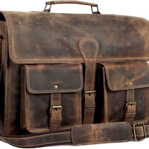 Top Grain Water Buffalo Leather Messenger Bag with Trolley Strap