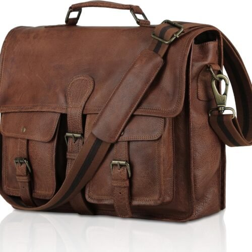 Full Grain Water Buffalo Leather Messenger Bag with Metal Zippers
